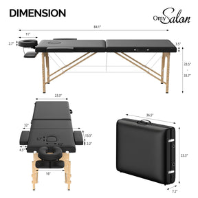 OmySalon 2FBW 84in 2-Fold Portable Physical Therapy Massage Table with Carrying Bag, Face Cradle & Wooden Frame