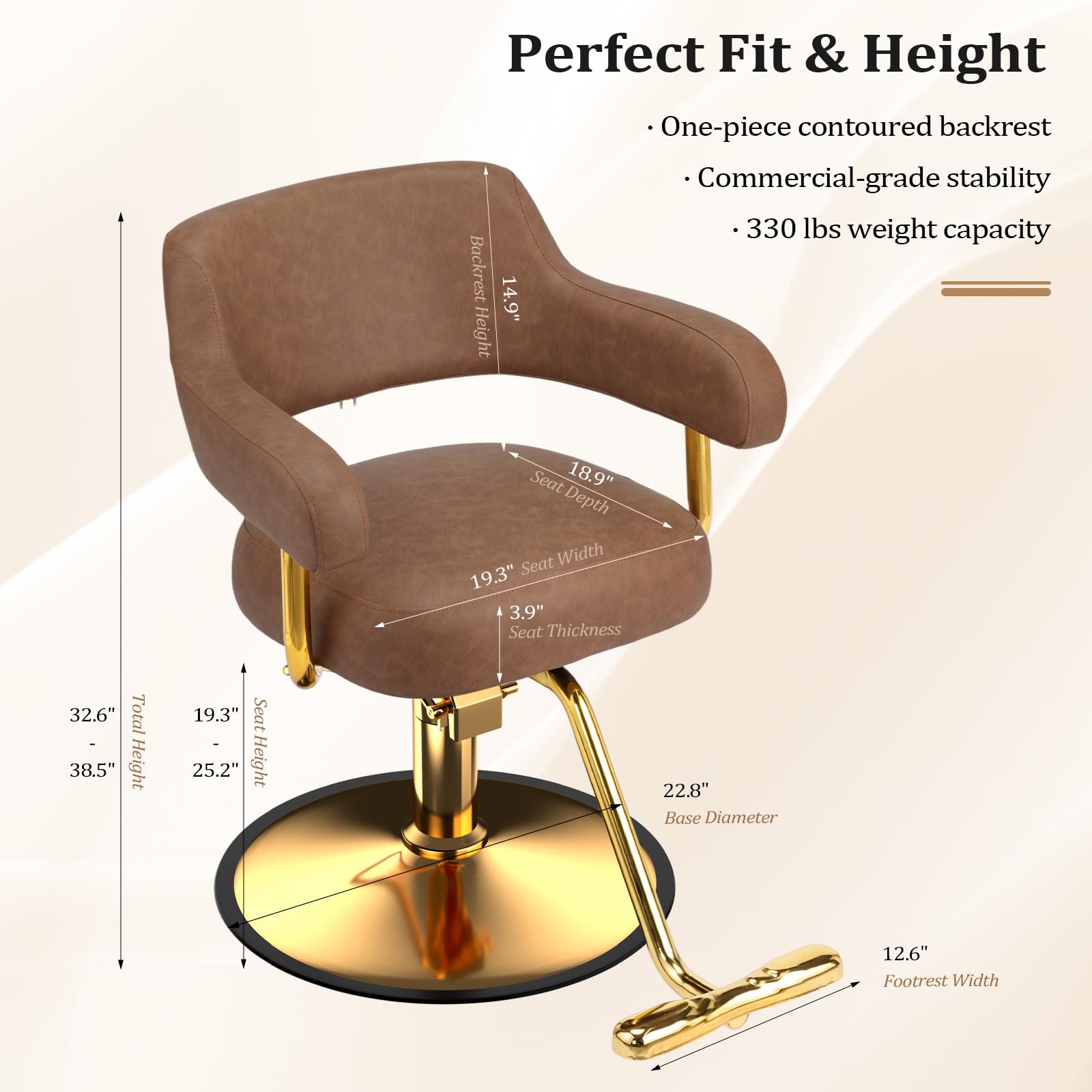 OmySalon SC3301 Heavy-Duty Hydraulic Styling Chair with Open Back & Gold Footrest