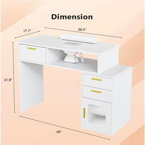 OmySalon MT-FL Nail Manicure Table w/Fluted Glass Cabinet & Electric Dust Collector & & Wrist Rest