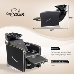 OmySalon BU1221 Salon Shampoo Backwash Chair Unit with Ceramic Shampoo Bowl & Adjustable Footrest