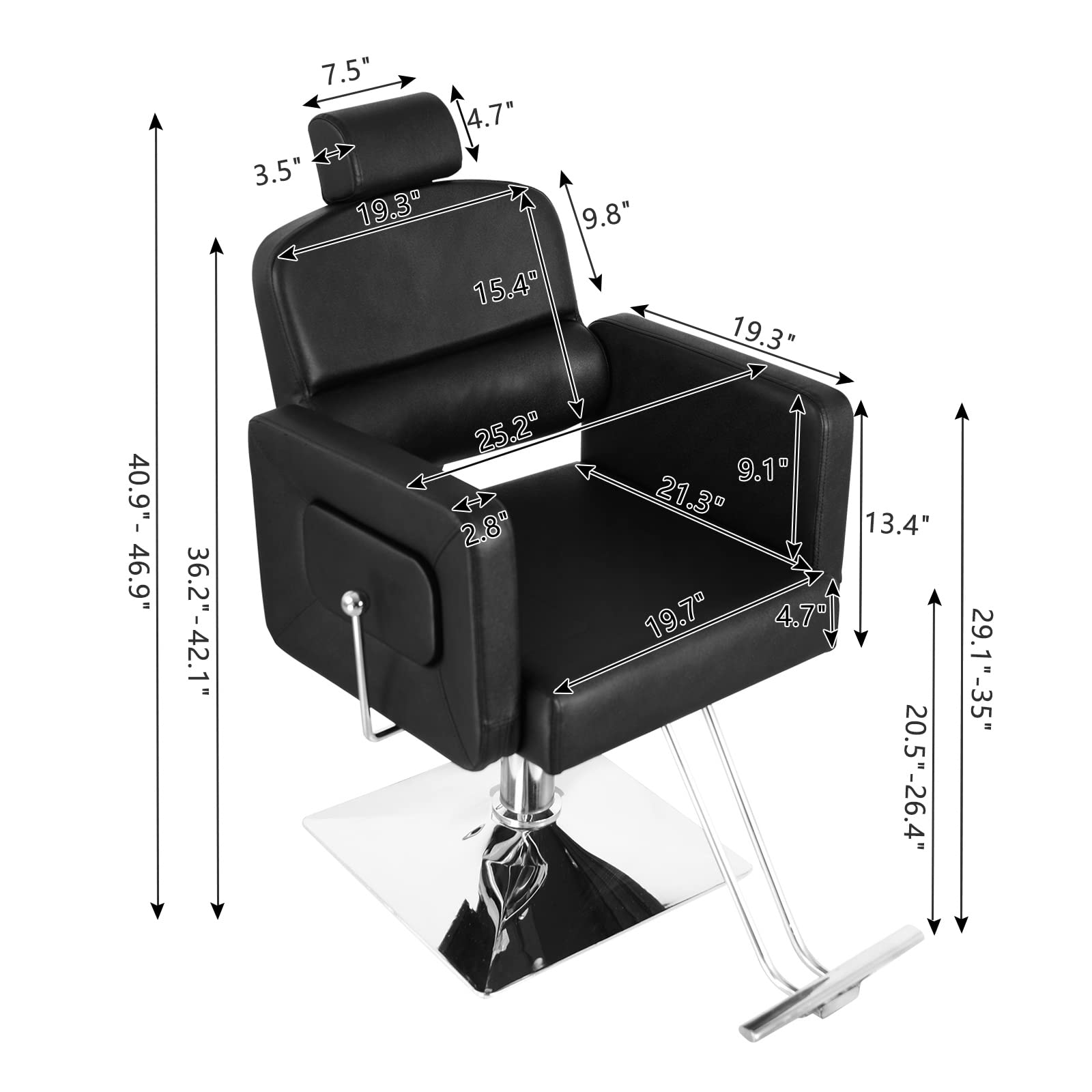 OmySalon SC1801 All Purpose Heavy Duty Reclining Minimalist Hair Salon Chair w/Headrest