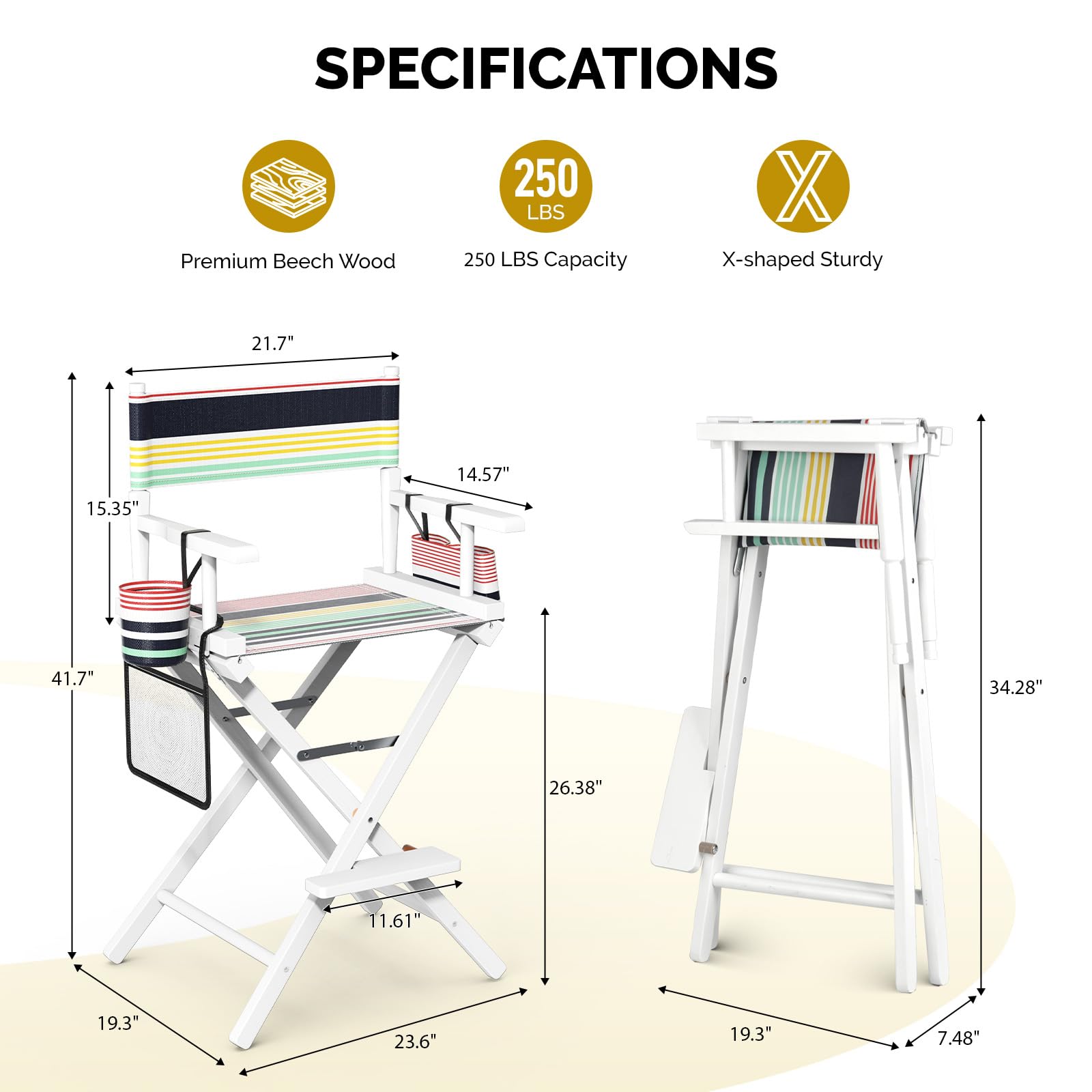 OmySalon 26in Wooden Portable Director Chair Folding Makeup Chair with Storage Pouch