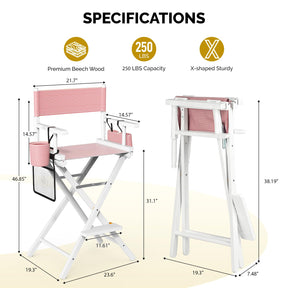 OmySalon 31in Wooden Portable Director Chair Folding Makeup Chair with Storage Pouch