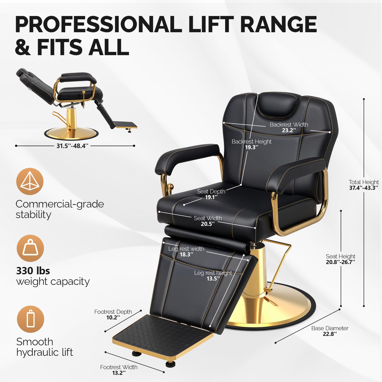 OmySalon SC4101 All Purpose Heavy Duty Hydraulic Reclining 360° Swivel Salon Chair