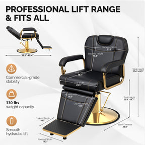 OmySalon SC4101 All Purpose Heavy Duty Hydraulic Reclining 360° Swivel Salon Chair