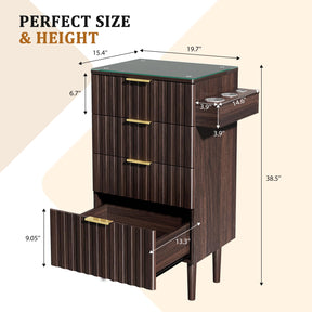 OmySalon SCGFD Modern Retro Salon Styling Station with Glass Top, 4 Drawers & 3 Hot Tool Holders