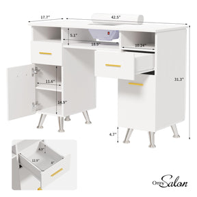 OmySalon MT-SC Nail Manicure Table w/Electric Dust Collector & Wrist Rest & Diamond Decoration