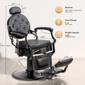 OmySalon BC1604 Retro Heavy Duty Hydraulic Recline Barber Chair