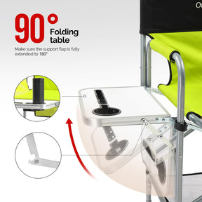 OmySalon 25in Portable Folding Director Chair with Retractable Side Tables & Side Bags
