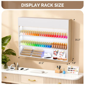 OmySalon 3-Tier Wall Mount LED Wooden Nail Polish Organizer Shelf with USB Touch Control