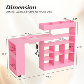 OmySalon MT-RL Rotatable L-Shaped Nail Manicure Table with Electric Dust Collector, Storage Trolley & Wrist Rest