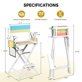 OmySalon 31in Wooden Portable Director Chair Folding Makeup Chair with Storage Pouch