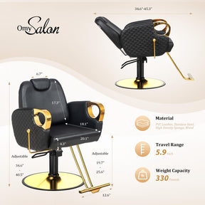 OmySalon SC3601 All Purpose Heavy Duty Hydraulic Reclining Salon Chair w/Headrest