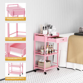 OmySalon Wooden Rolling Utility Esthetician Trolley Cart w/Wheels & Drawer