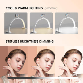 OmySalon 29" Foldable Shadowless Half Moon LED Nail Lamp with 3000-6500K Adjustable Color Temperature, Stepless Dimming & Phone Holder