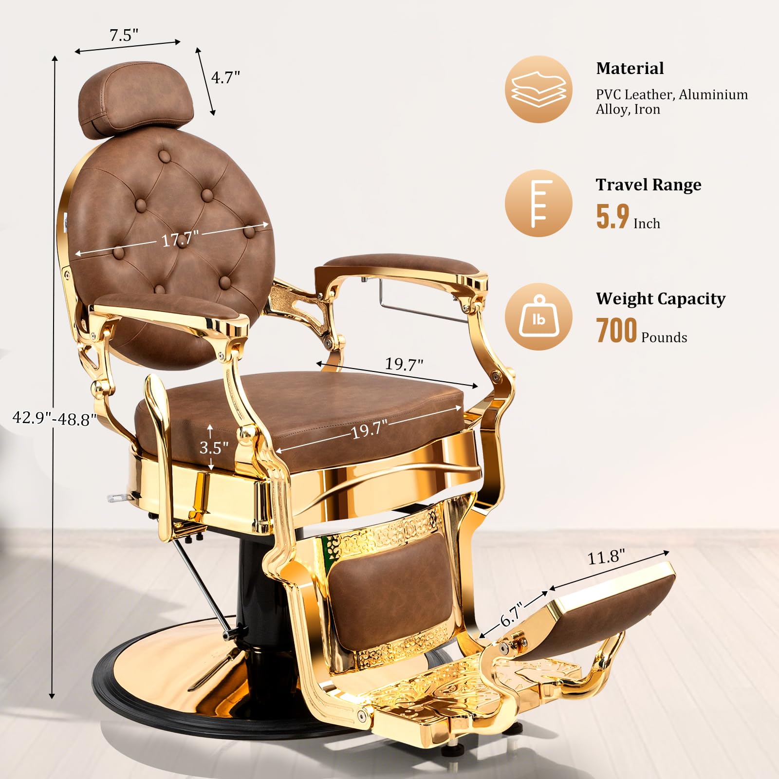 OmySalon BC1604 Retro Heavy Duty Hydraulic Recline Barber Chair