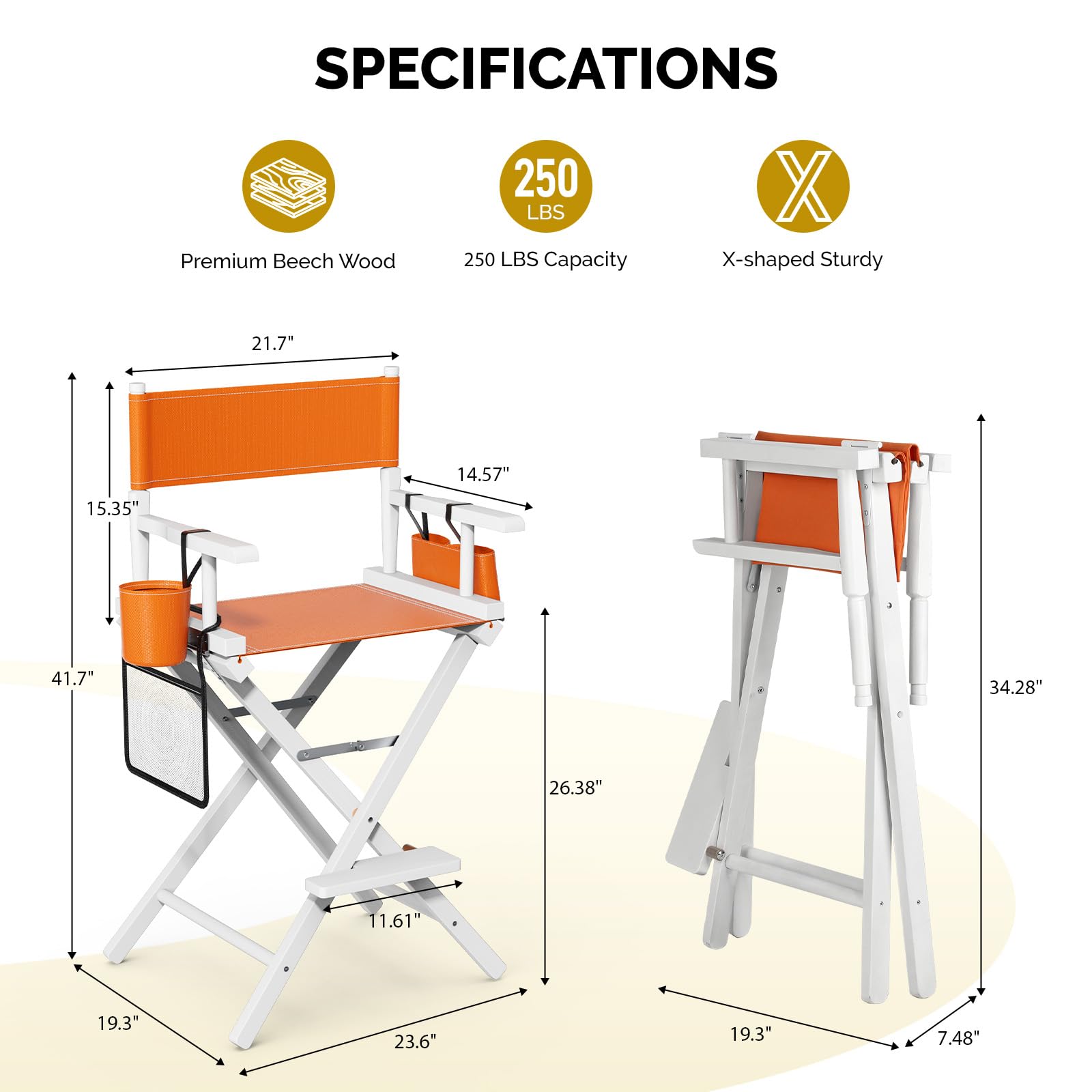 OmySalon 26in Wooden Portable Director Chair Folding Makeup Chair with Storage Pouch