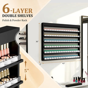 OmySalon Double 6-Tier Wall Mount Nail Polish & Powder Organizer Rack with Acrylic Barriers