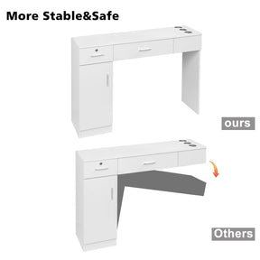 OmySalon HSC-09 Wall Mount Barber Station 2 Drawers 1 Storage Cabinet 3 Open Shelves with Mirror & Support Leg