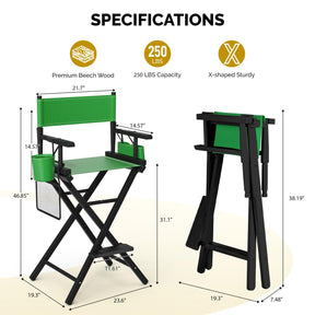 OmySalon 31in Wooden Portable Director Chair Folding Makeup Chair with Storage Pouch