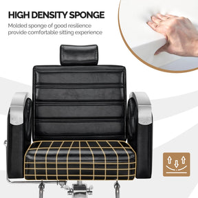 OmySalon SC2611 All Purpose Heavy Duty Hydraulic Reclining Hair Salon Chair w/Headrest and Stainless Steel Armrest