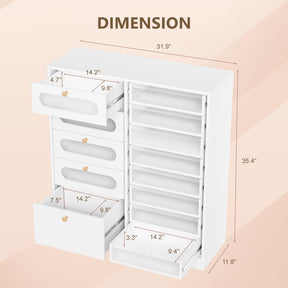 OmySalon 32" L Floor-Standing Nail Polish & Powder Organizer Cabinet with 8 Clear & 4 Visual Drawers