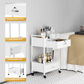 OmySalon Wooden Rolling Utility Esthetician Trolley Cart w/Wheels & Drawer