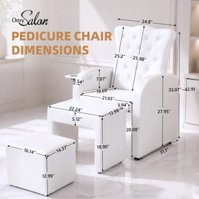 OmySalon PCE-BD 3-in-1 Plumbless Electric Pedicure Chair With Technician Stool Footrest And Adjustable Backrest