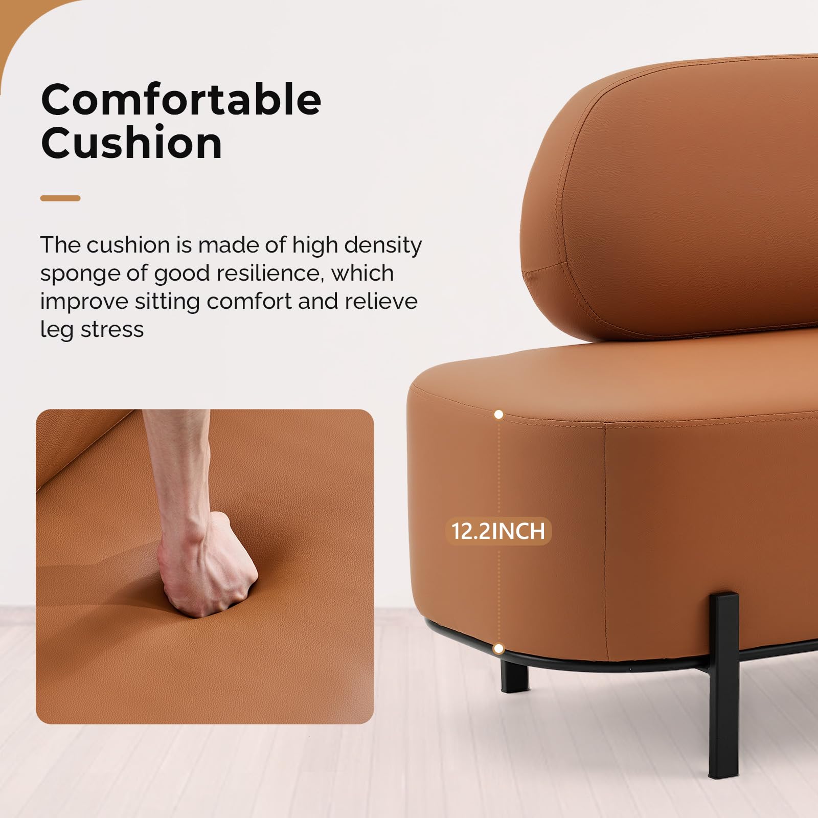 OmySalon WRB1801 55.1in Faux Leather Upholstered Waiting Room Reception Bench Chair with Backrest