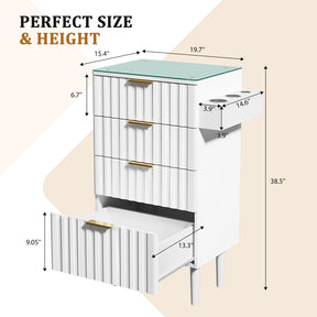 OmySalon SCGFD Modern Retro Salon Styling Station with Glass Top, 4 Drawers & 3 Hot Tool Holders