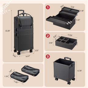 OmySalon 4-in-1 Portable Lockable Rolling Makeup Train Case with 4 Top Trays & 1 Deep Drawer
