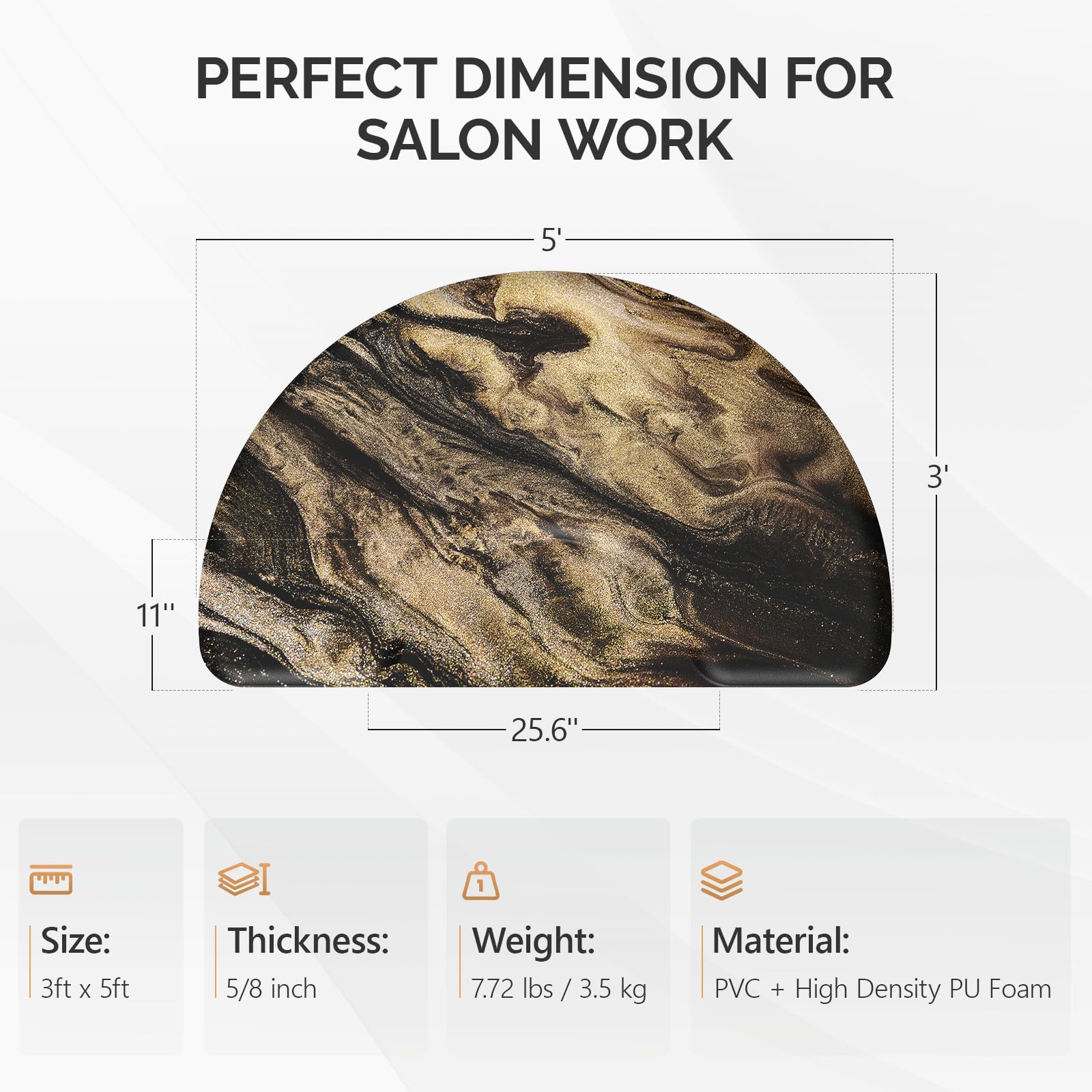 OmySalon 3' x 5' Semi-Circle Anti-Fatigue Salon Mat with Round Cutout 5/8" Thick