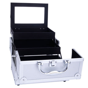 OmySalon SM-2176 Portable Handle Large Storage Lockable Cosmetic Makeup Train Case with Mirror Lock