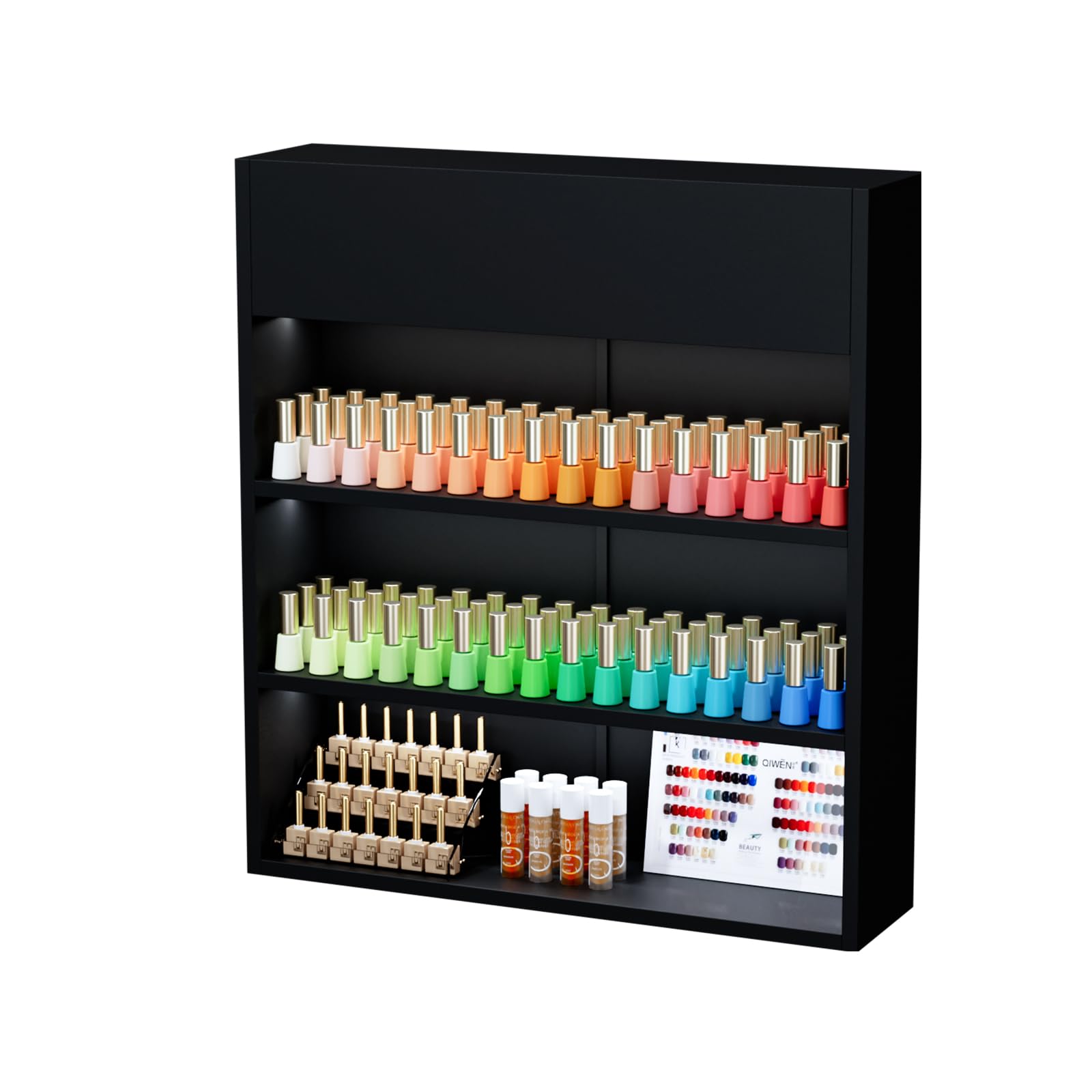 OmySalon 3-Tier Wall Mount LED Wooden Nail Polish Organizer Shelf with USB Touch Control