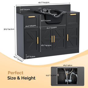 Omysalon SCWSB Freestanding Salon Wet Cabinet Station with Storage Drawers, Shampoo Bowl & Geometric Finish