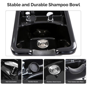 Omysalon HWCOC Salon Wet Cabinet Station with Shampoo Bowl & Adjustable Shelves & Sprayer Faucet