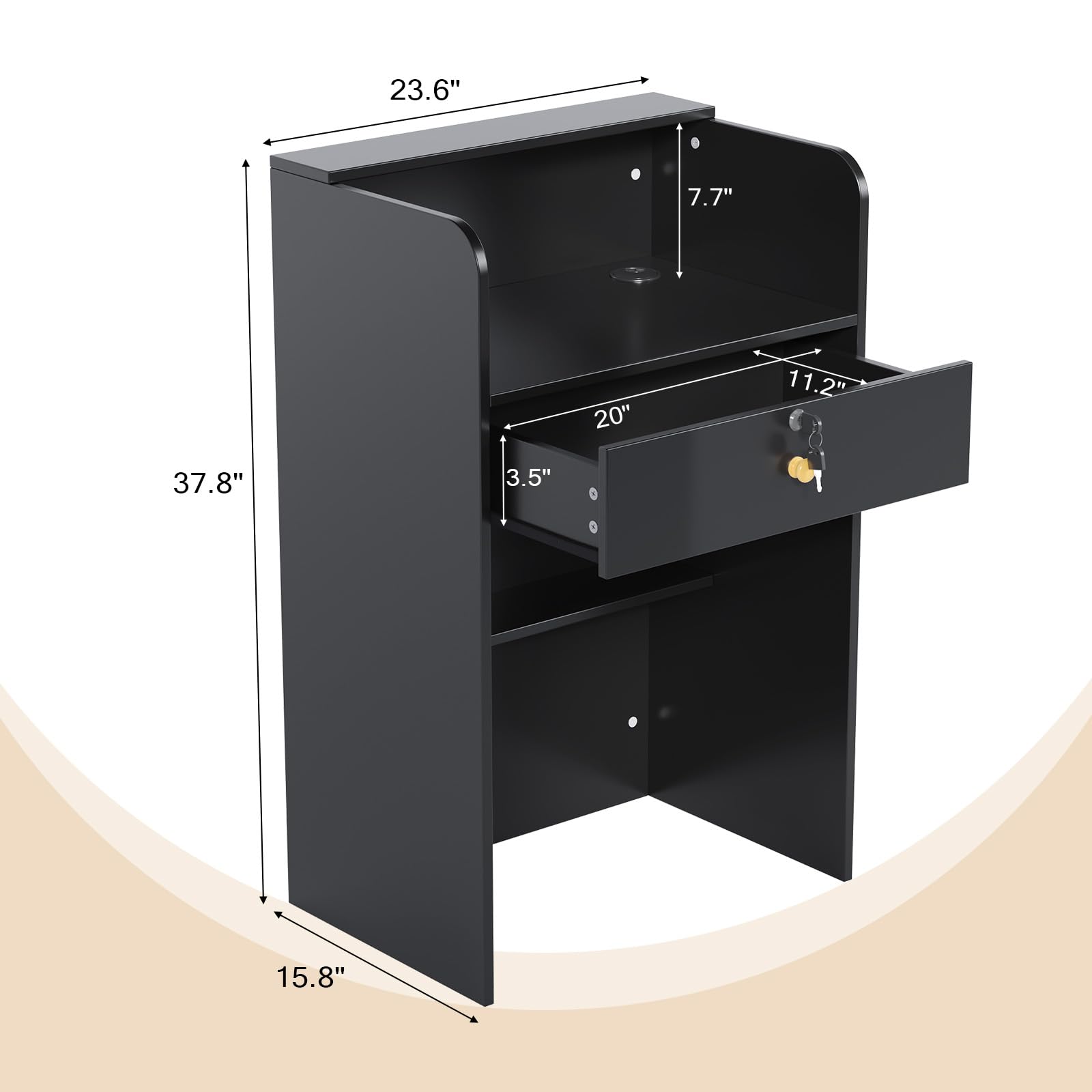 OmySalon RD Modern Wooden Reception Desk with Lockable Drawer and Legroom Rack