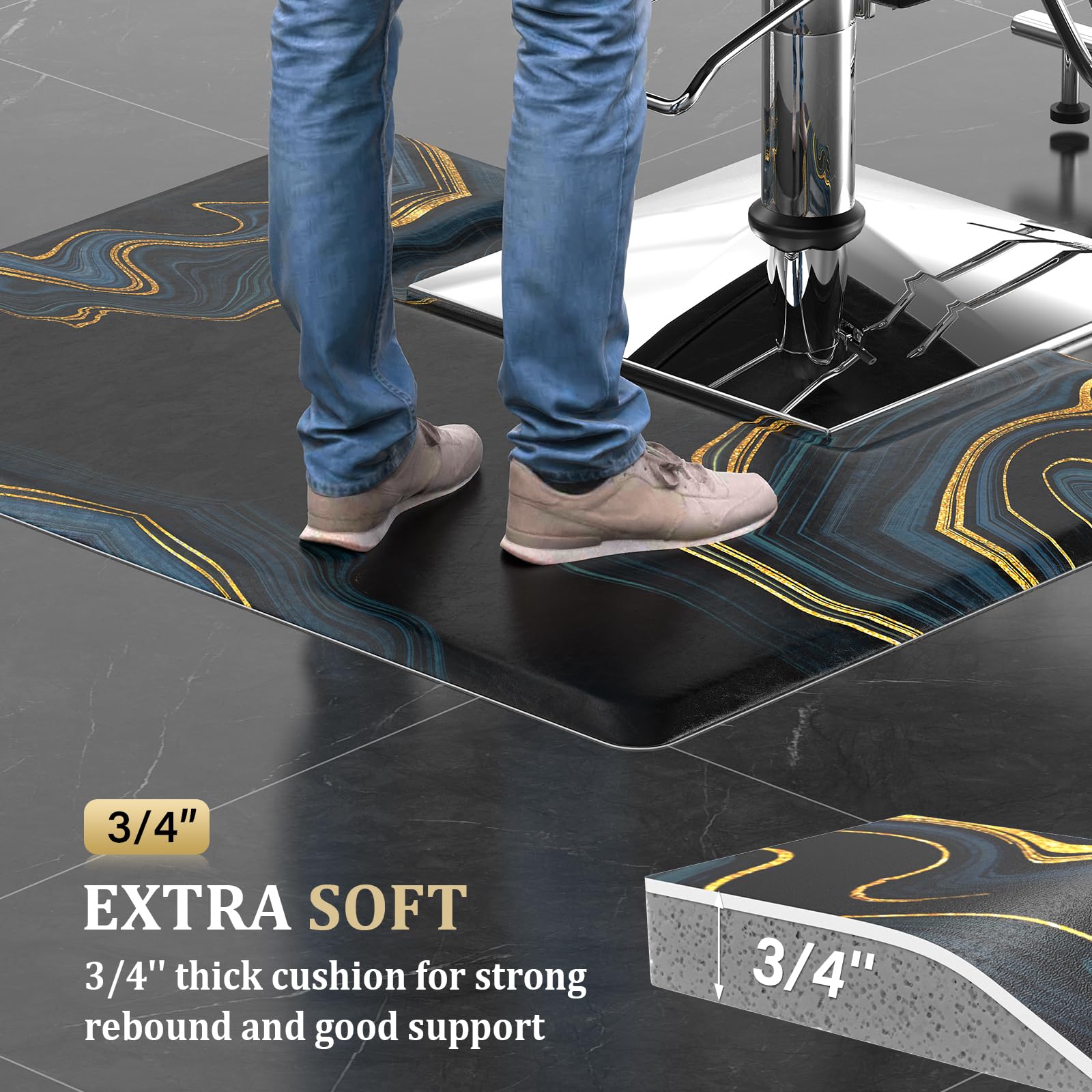 OmySalon 3'x4' Rectangle Salon Anti Fatigue Mat with Square Cutout 3/4" Thick