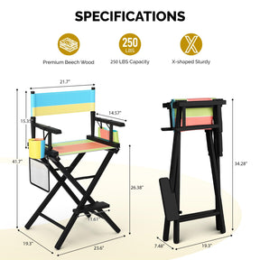 OmySalon 26in Wooden Portable Director Chair Folding Makeup Chair with Storage Pouch
