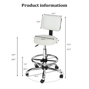 OmySalon Adjustable Thick Seat Cushion Rolling Stool with Back Support & Footrest