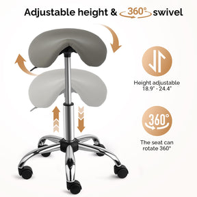 OmySalon Hydraulic Adjustable Rolling Saddle Stool with Swivel Wheels