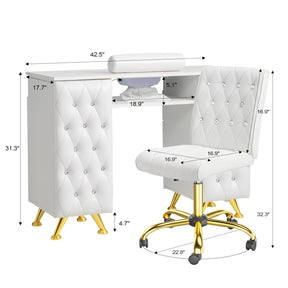 OmySalon MT-SC Nail Manicure Table w/Electric Dust Collector & Wrist Rest & Diamond Decoration