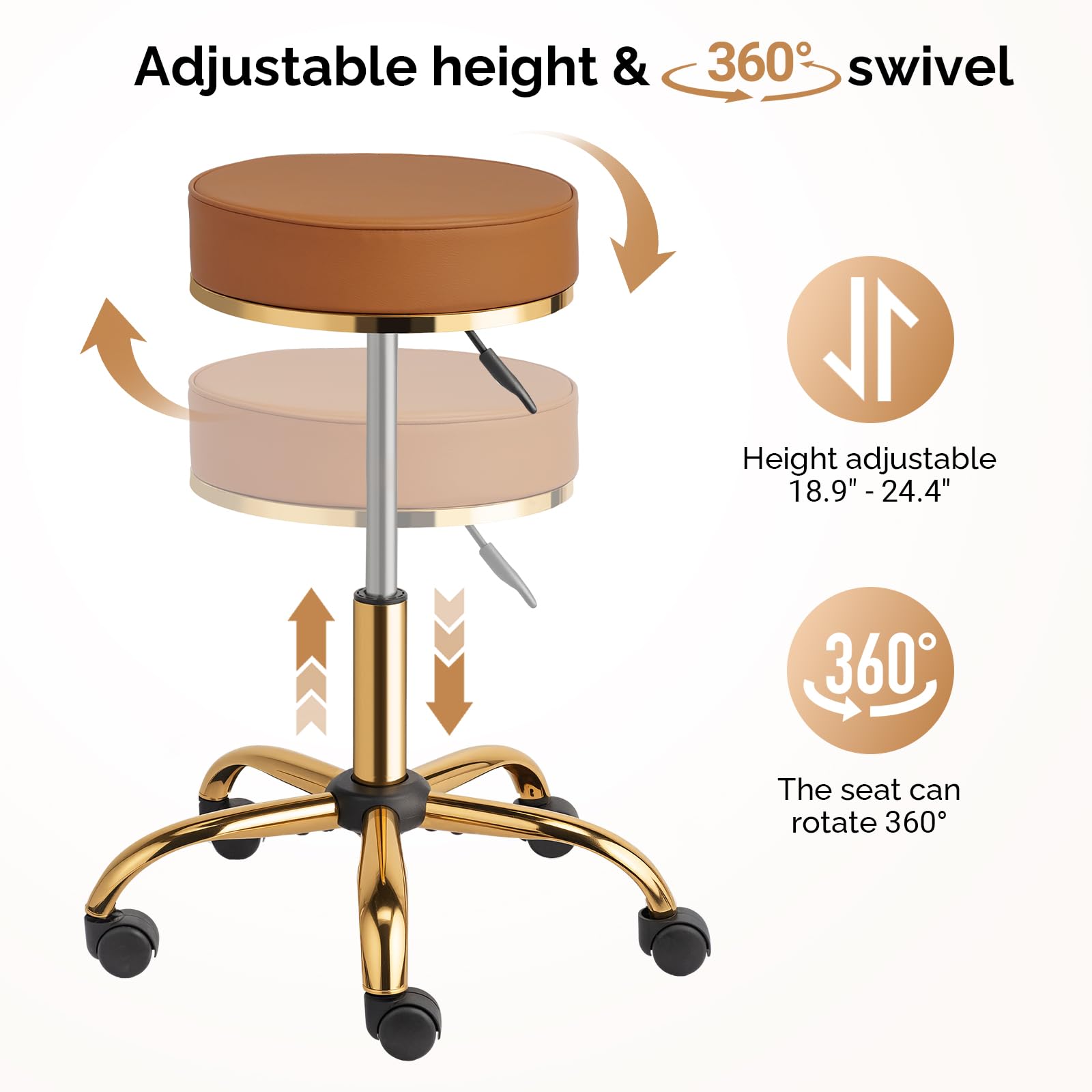 OmySalon Luxury 360° Swivel Hydraulic Adjustable Rolling Round Stool with Wheels