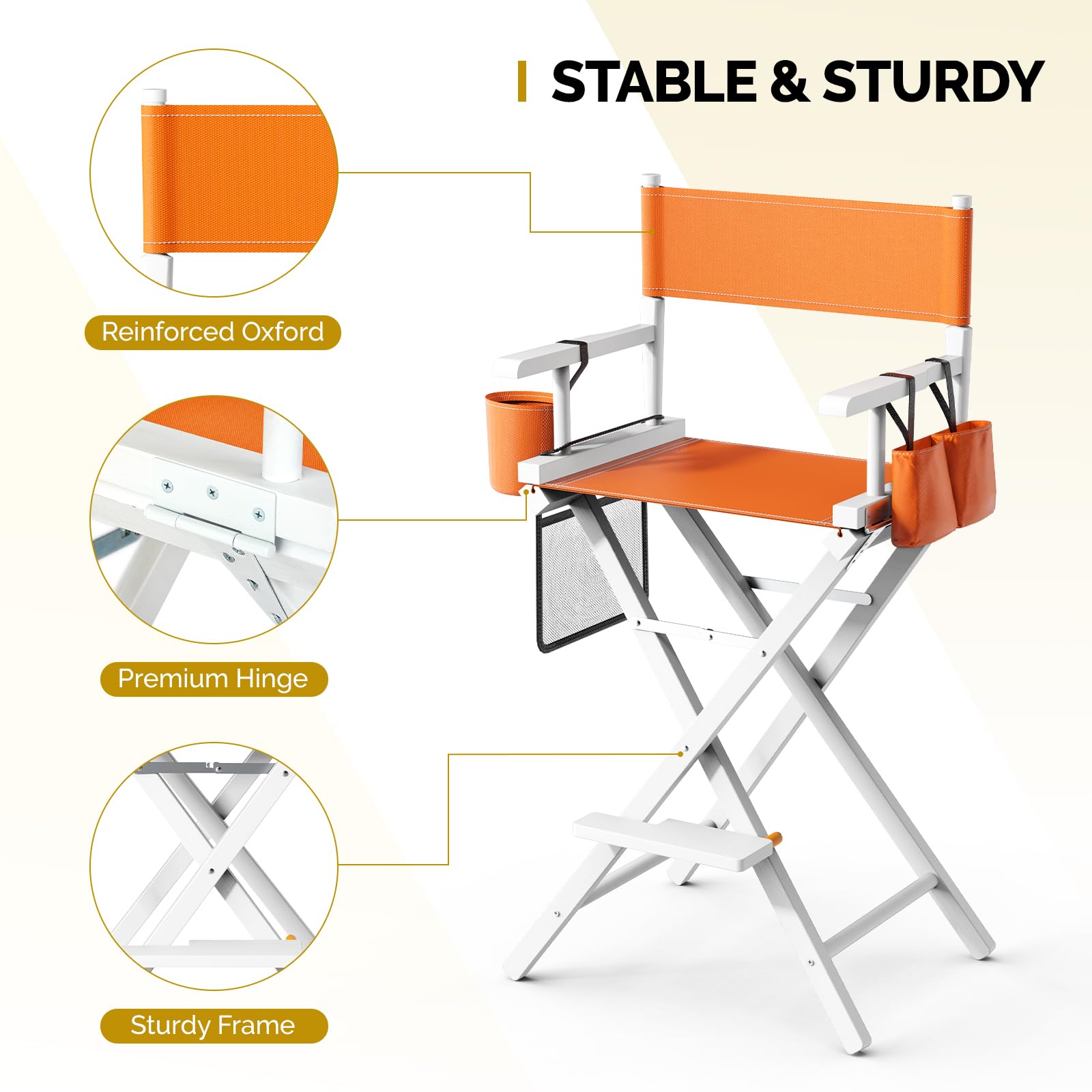 OmySalon 31in Wooden Portable Director Chair Folding Makeup Chair with Storage Pouch