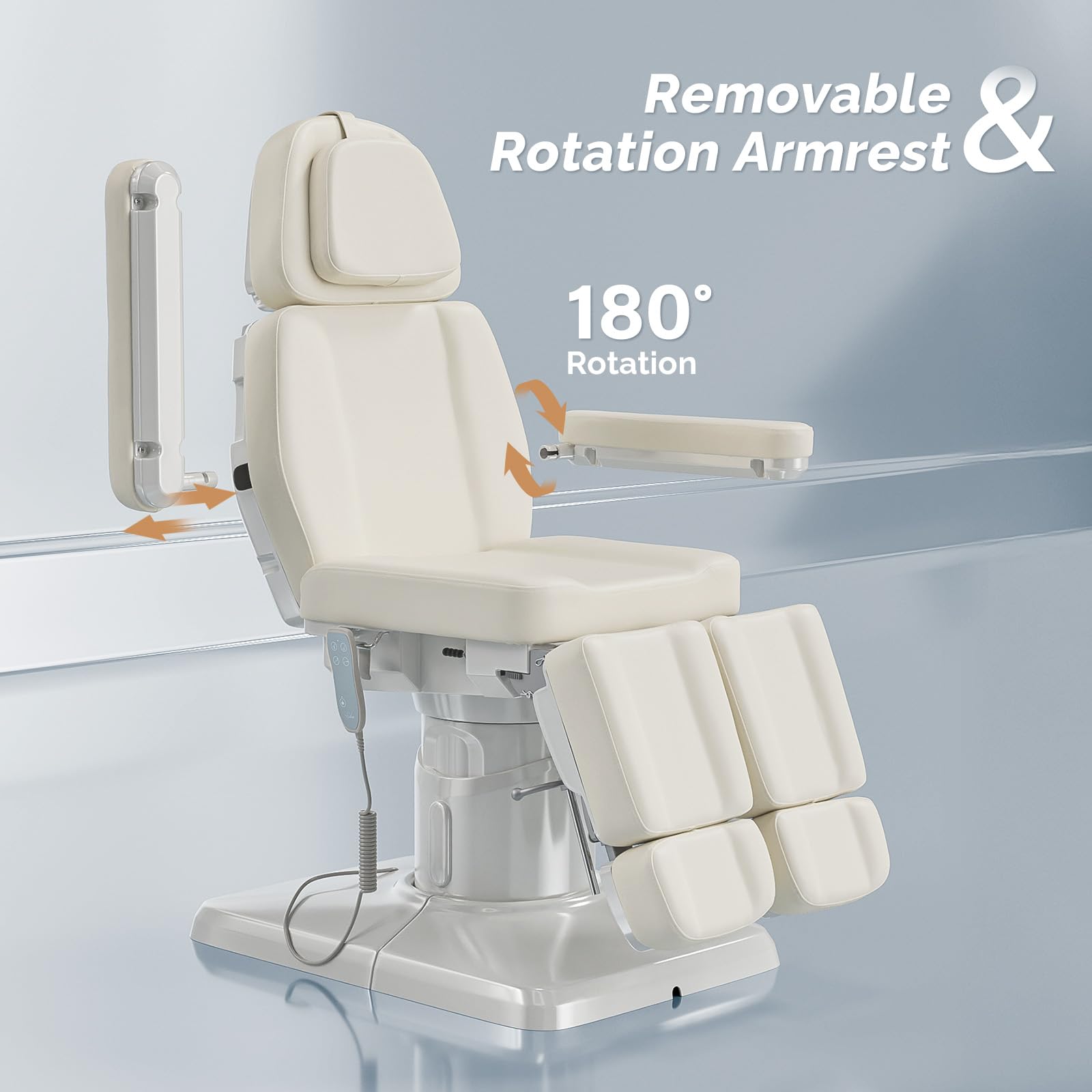 OmySalon LBTC2 73in Electric Tattoo Facial Bed with 2 Motors, Remote One-touch Operate, 90° Rotation and Adjustable Split Legs