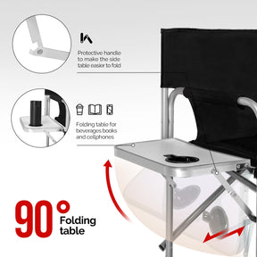 OmySalon 26in Folding Director Chair Makeup Artist Chair with Side Table