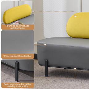 OmySalon WRB1801 55.1in Faux Leather Upholstered Waiting Room Reception Bench Chair with Backrest