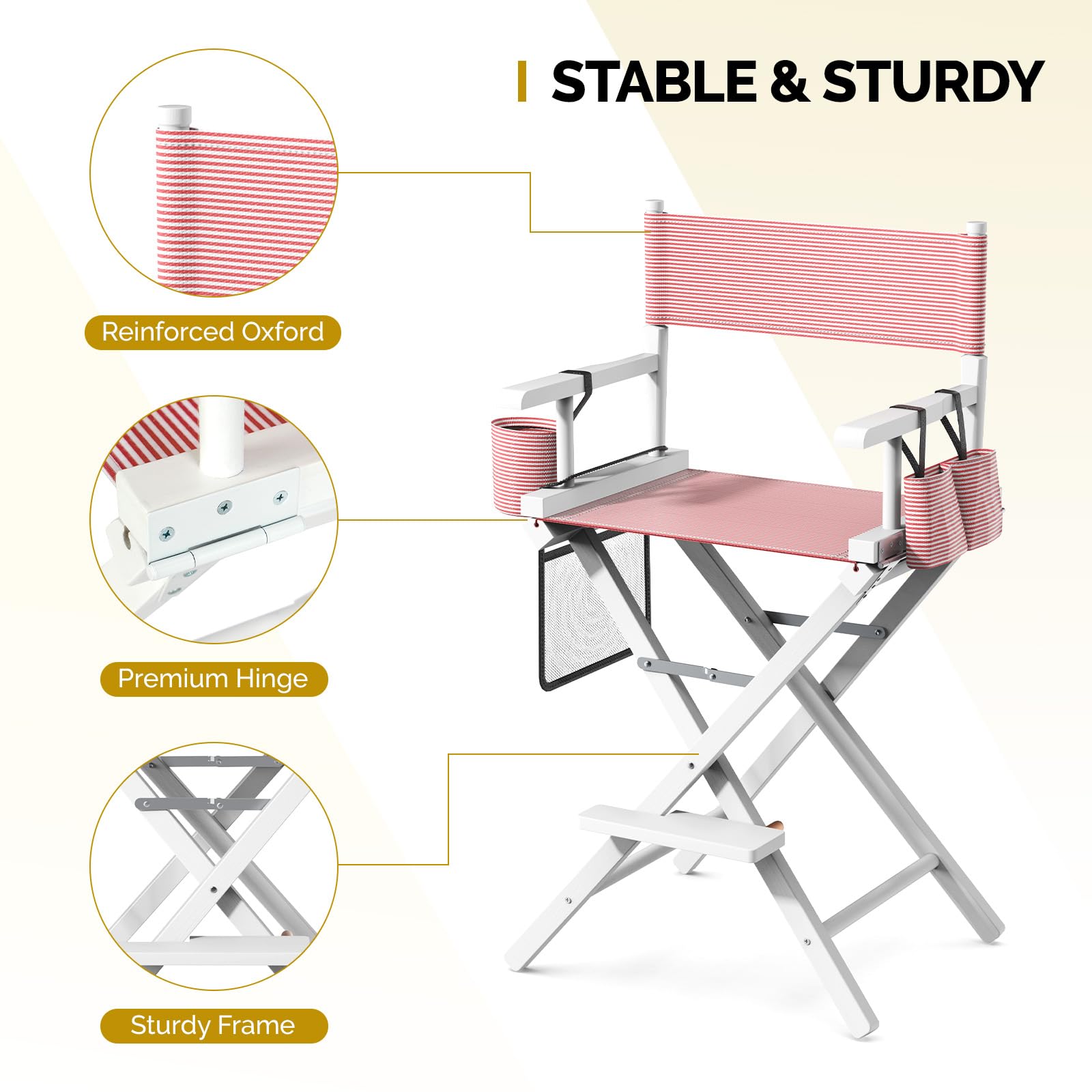 OmySalon 26in Wooden Portable Director Chair Folding Makeup Chair with Storage Pouch