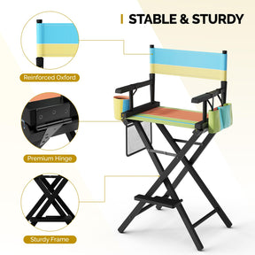 OmySalon 31in Wooden Portable Director Chair Folding Makeup Chair with Storage Pouch