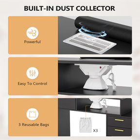 OmySalon MT-FL Nail Manicure Table w/Fluted Glass Cabinet & Electric Dust Collector & & Wrist Rest